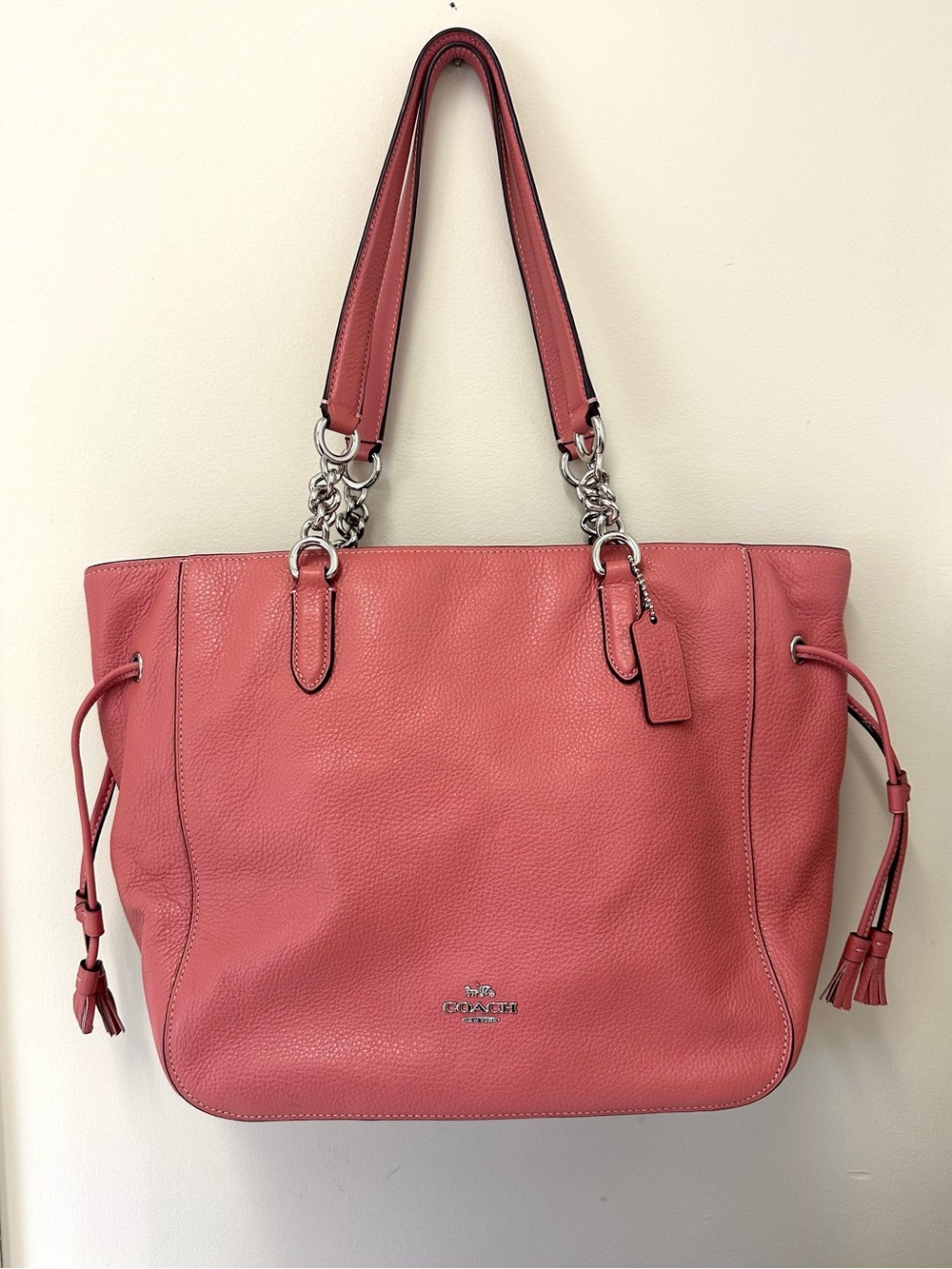 Coach Elle Chain Tote in Pink Pebbled Leather